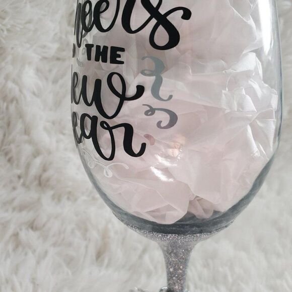 Cheers To The New Year, New Year's Silver Glittered Stemmed Wine Glass - Picture 7 of 10